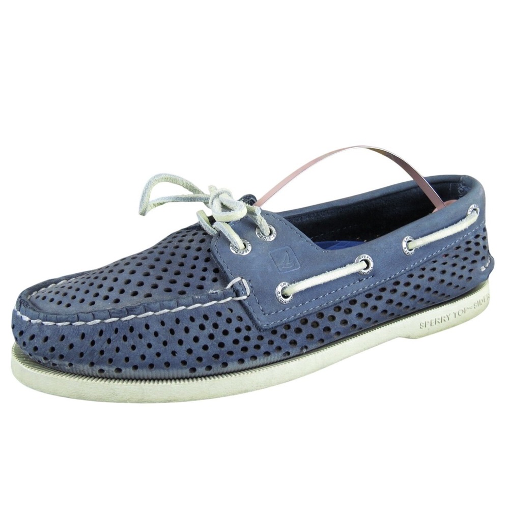 Sperry A/O 2-Eye Laser Perf Women's 7 Gray Leather Boat Shoes Casual Comfort